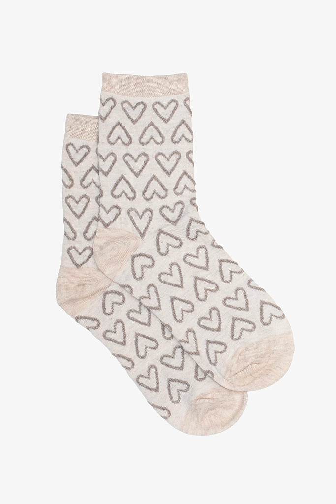 Antler Oat Heart Sock oat and cream heart pattern front view