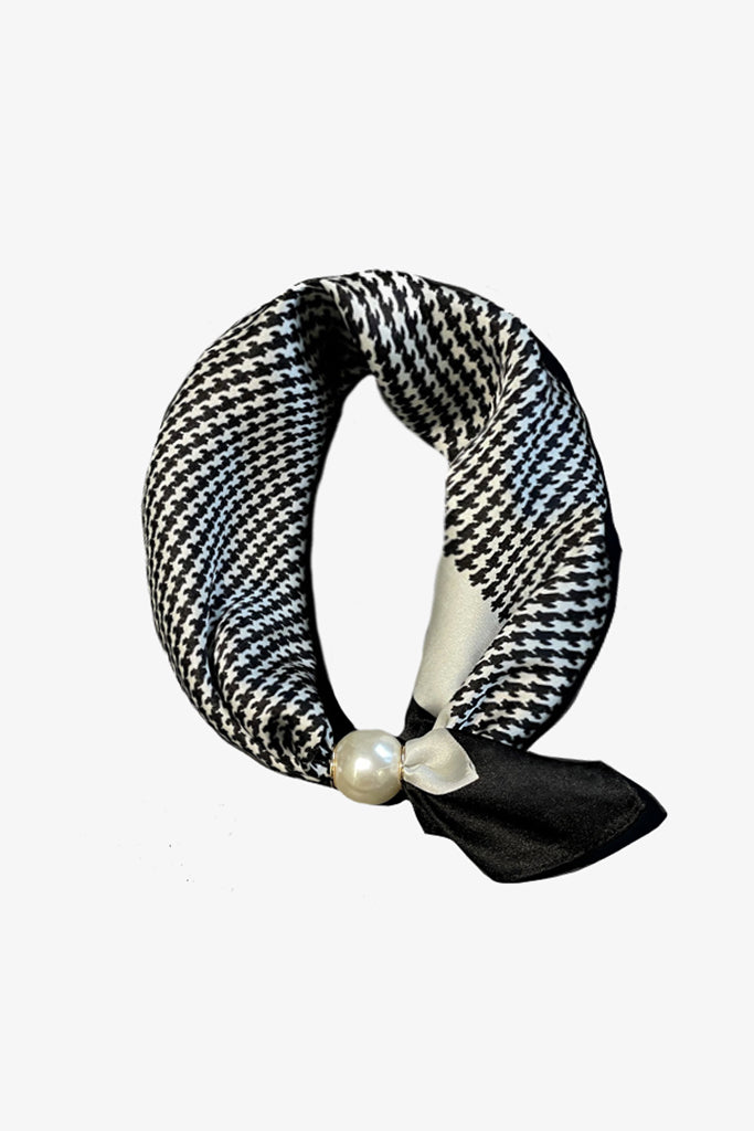 Antler Pearl Fasten Neck Tie black and white herringbone front view