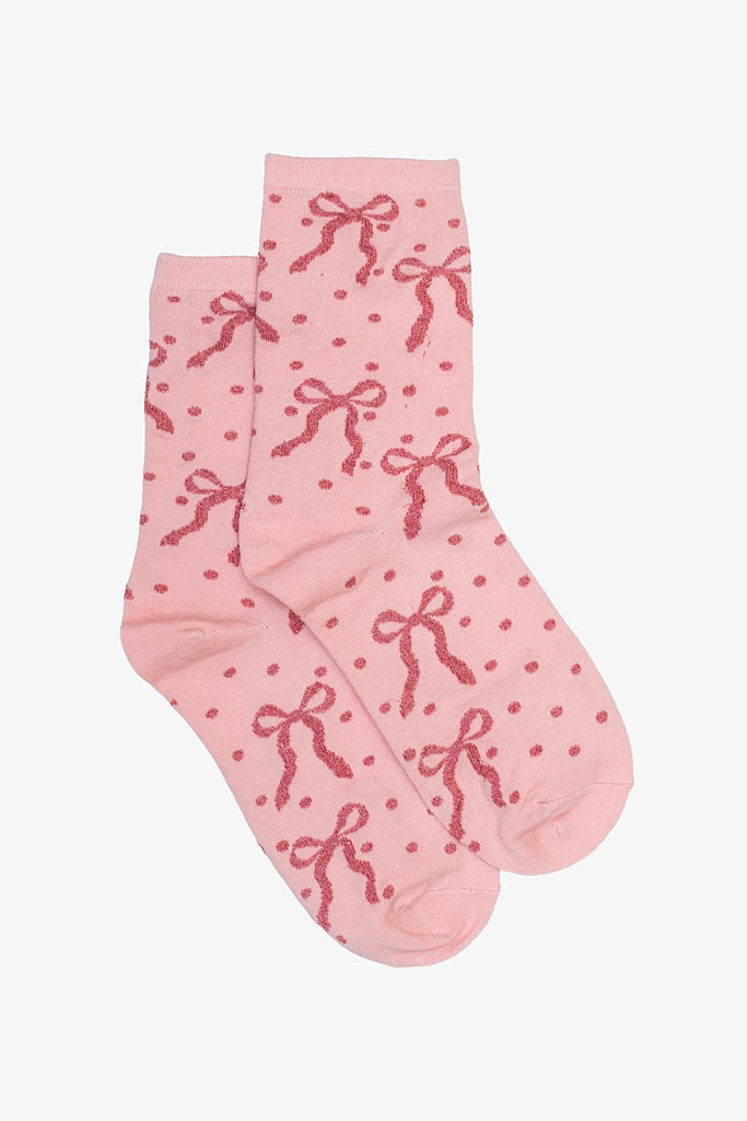 Antler Pretty in Pink Sock with bow pattern front view