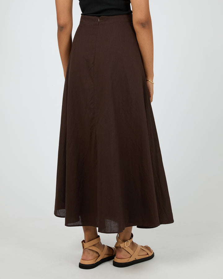 All About Eve Essential Maxi Skirt in Brown, back view