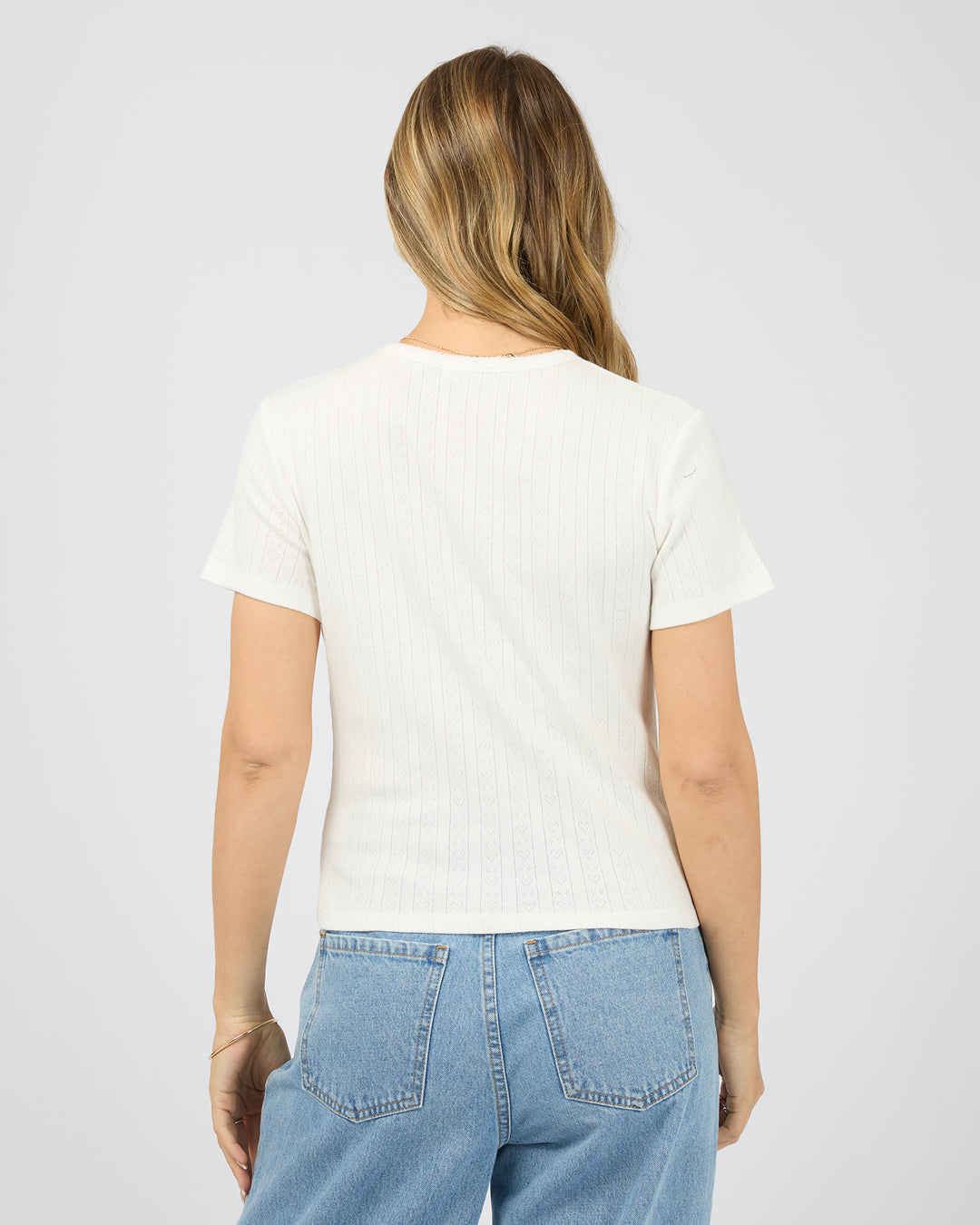 All About Eve Postal Baby Tee in Vintage White, back view