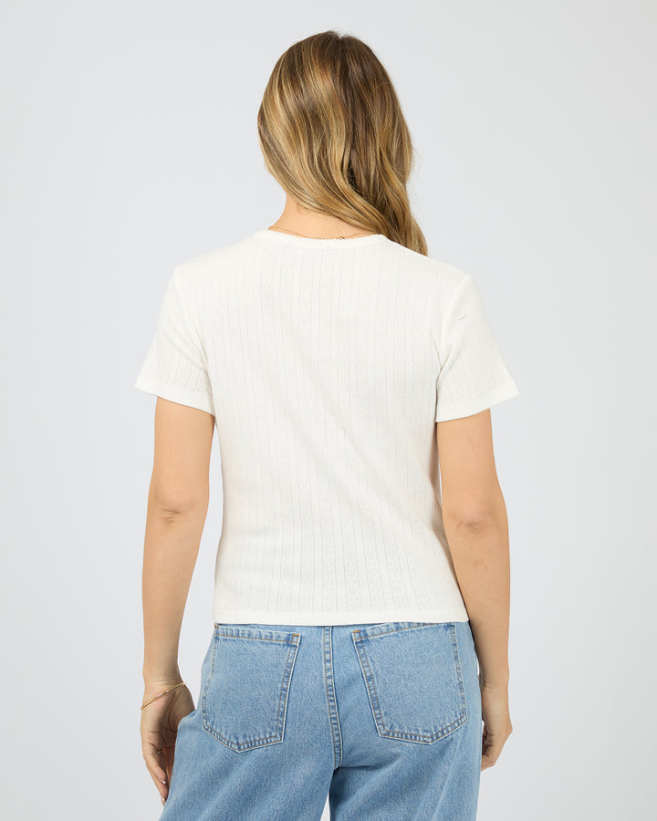 All About Eve Postal Baby Tee in Vintage White, back view