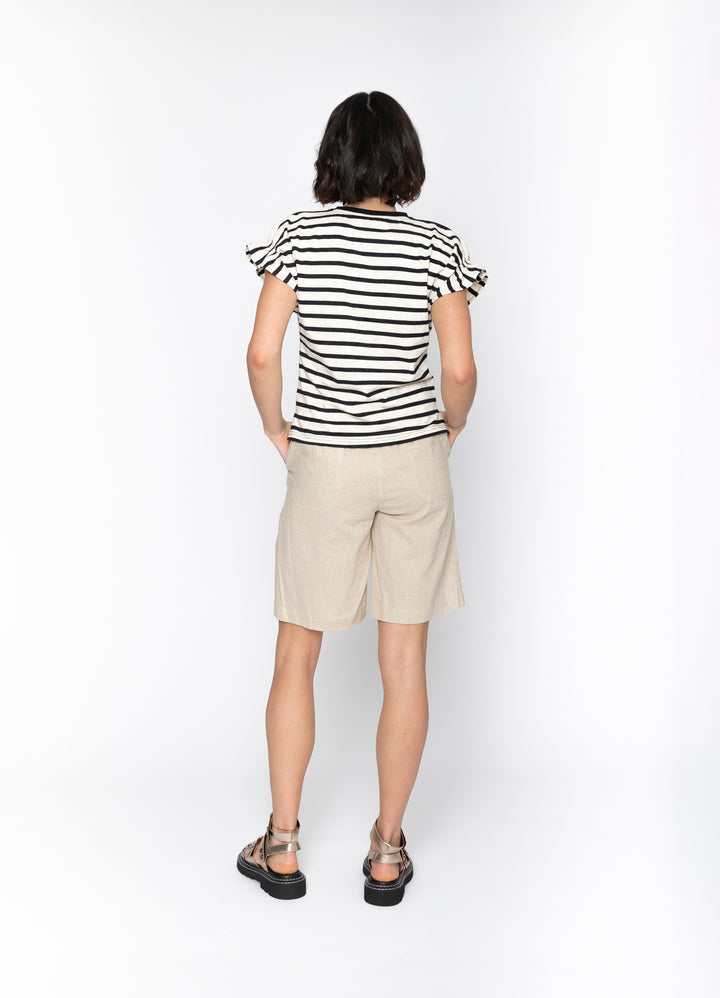Blacklist Aria Top in Stripe with pleated short sleeves, back view