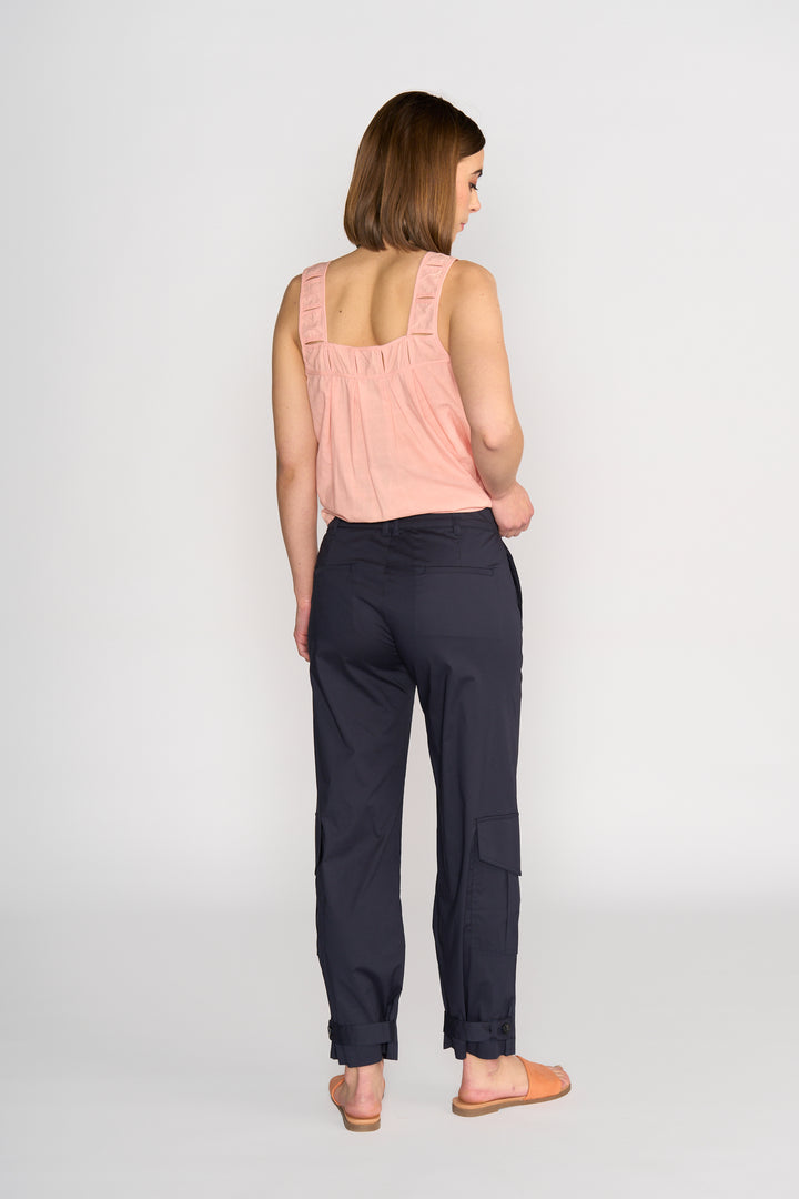 Knewe Evolve Top in Coral Check with pin tuck details, back view