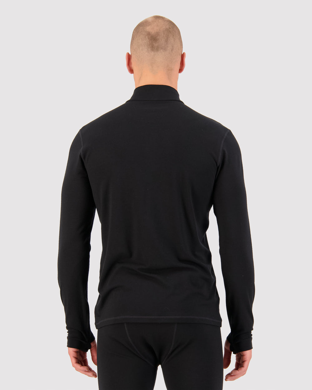 Mons Royale Mens Cascade Merino Base Layer 1/4 Zip Black back view