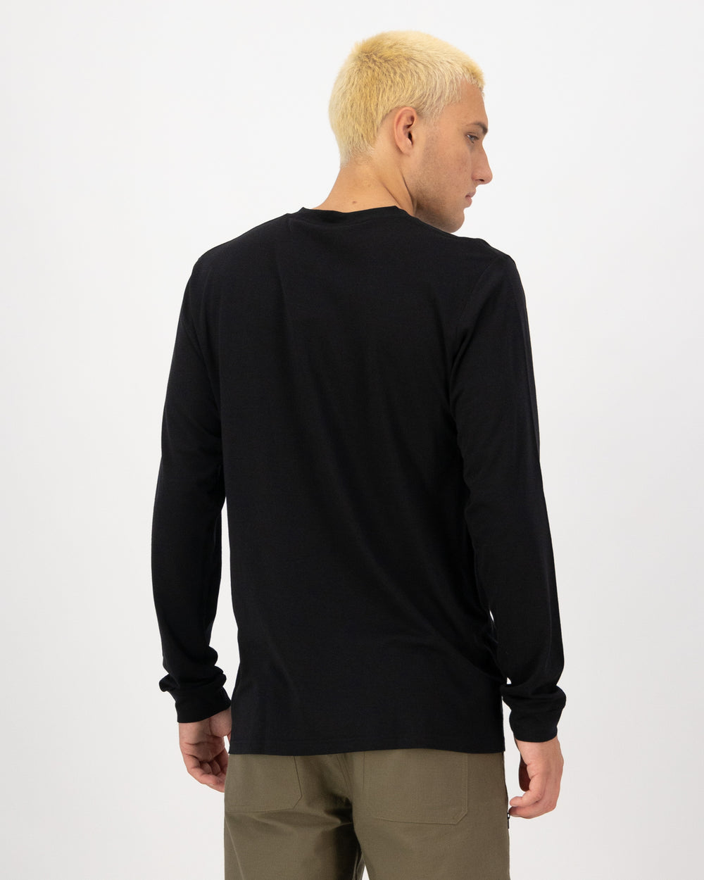Mons Royale Mens Icon Merino Classic Long Sleeve in Black, back view