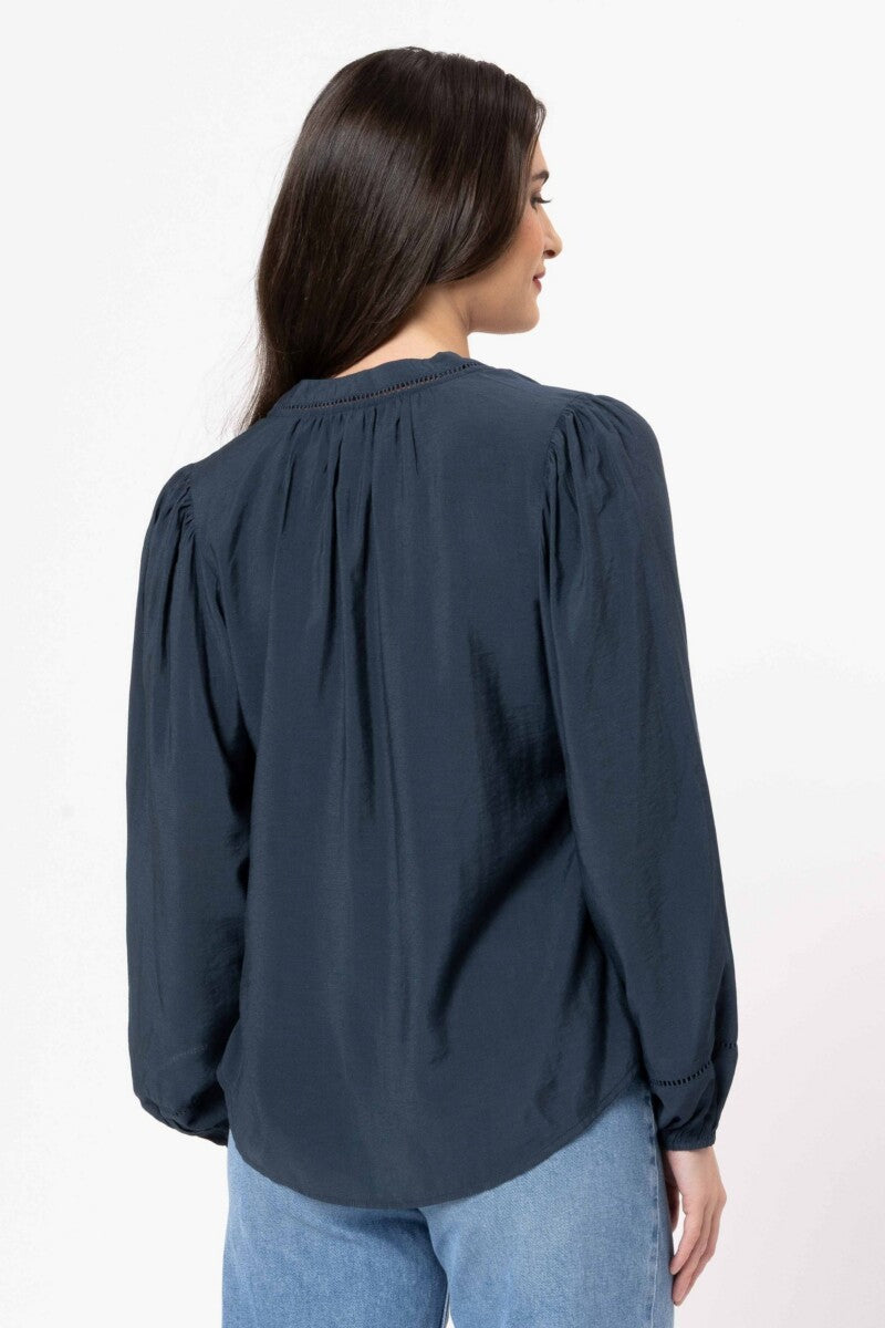 Seeking Lola Sylvie Top in Steel Navy back view