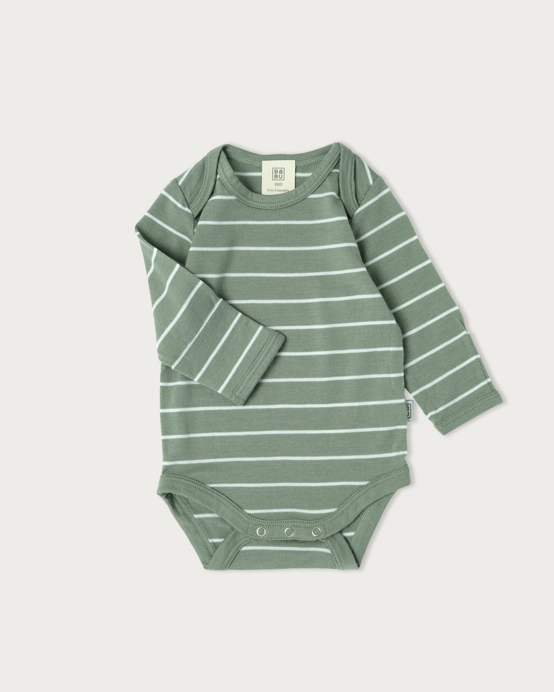 Long Sleeve Merino Bodysuit Sage Stripe 3–6 Months