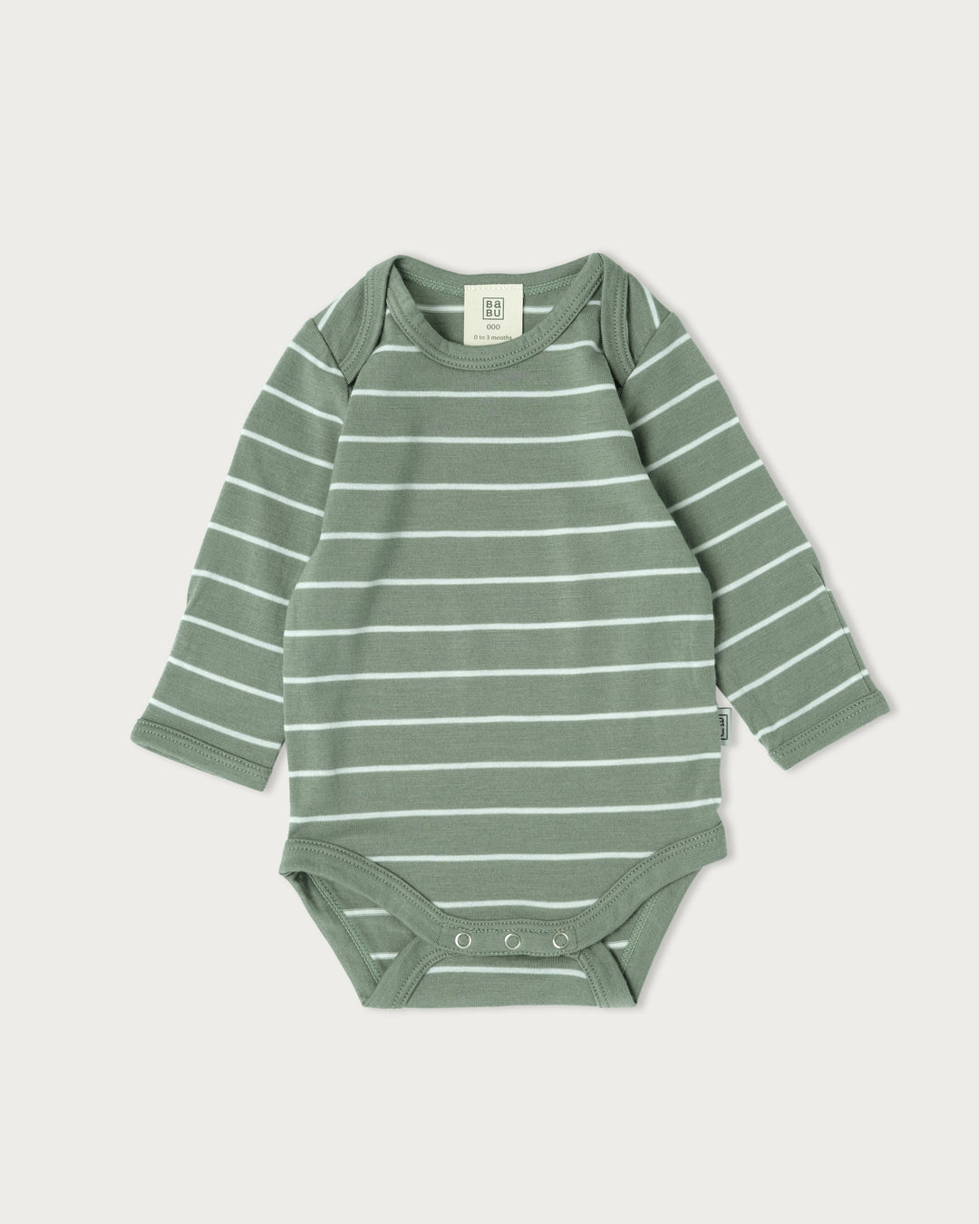 Long Sleeve Merino Bodysuit Sage Stripe 3–6 Months
