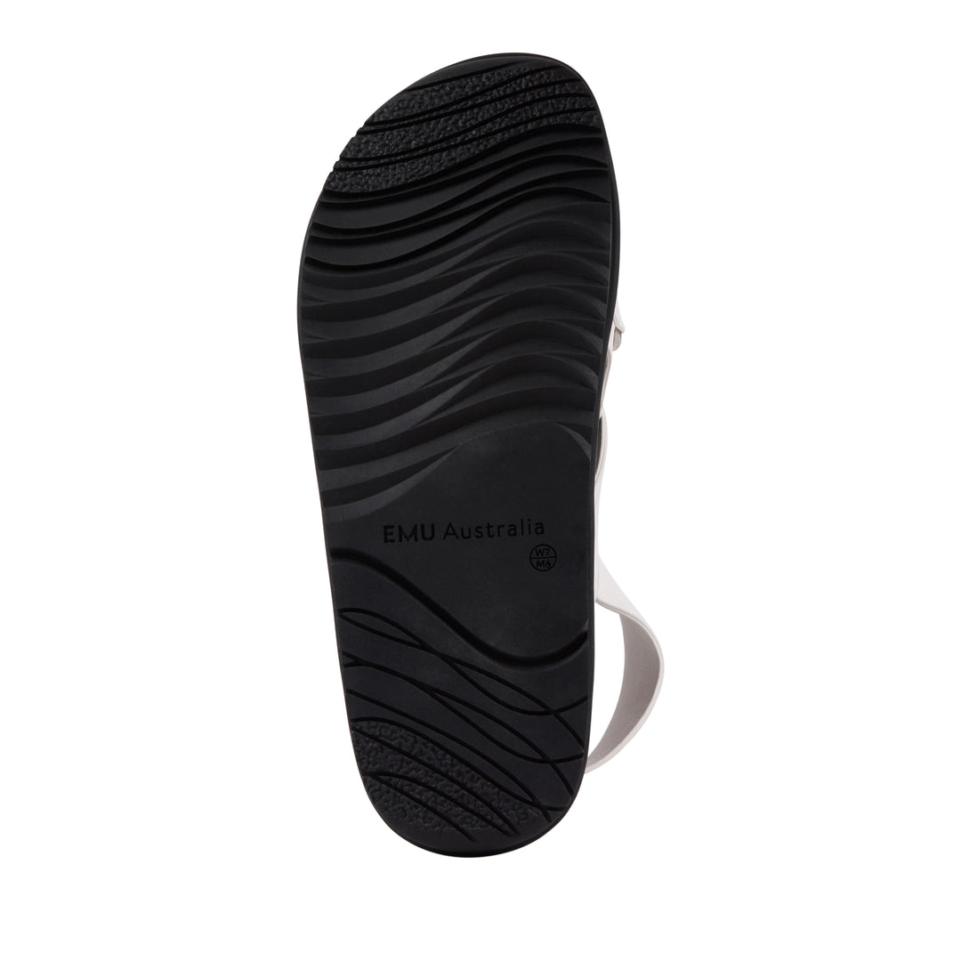 EMU Australia Faye Coconut white leather crossover sandal sole bottom view.