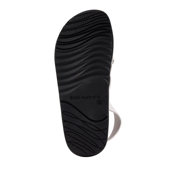 EMU Australia Faye Coconut white leather crossover sandal sole bottom view.