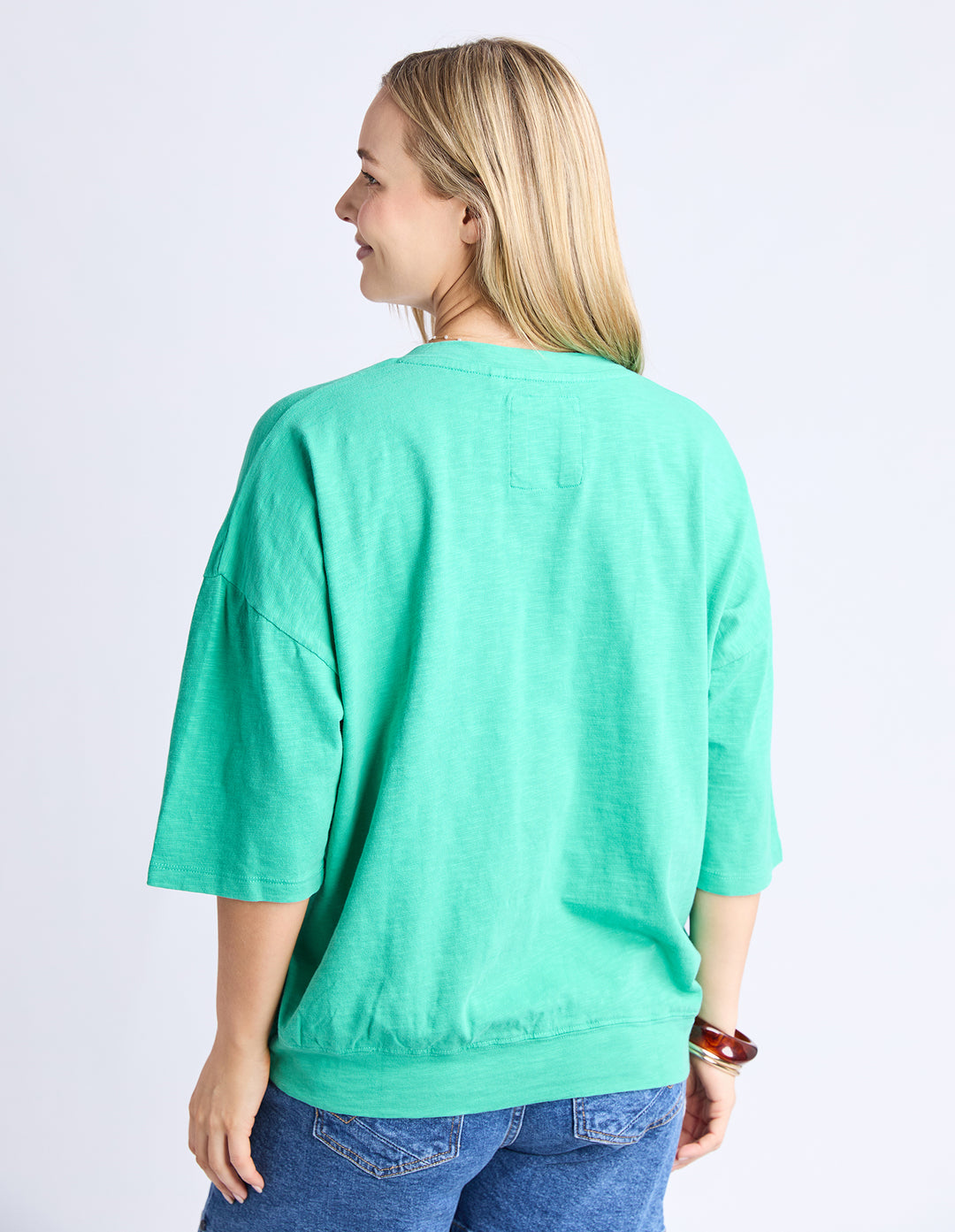 ELM Mazie Vee Neck Gumdrop Green Back View