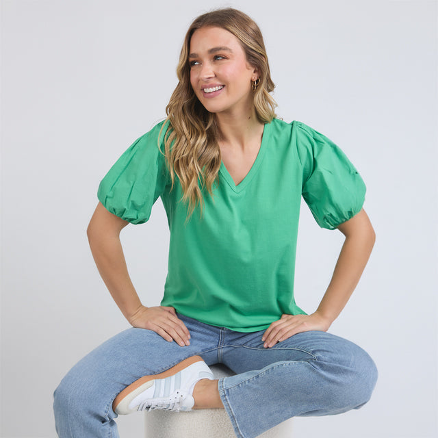 Elm Joy S/S Tee - Green-Briar - Front View