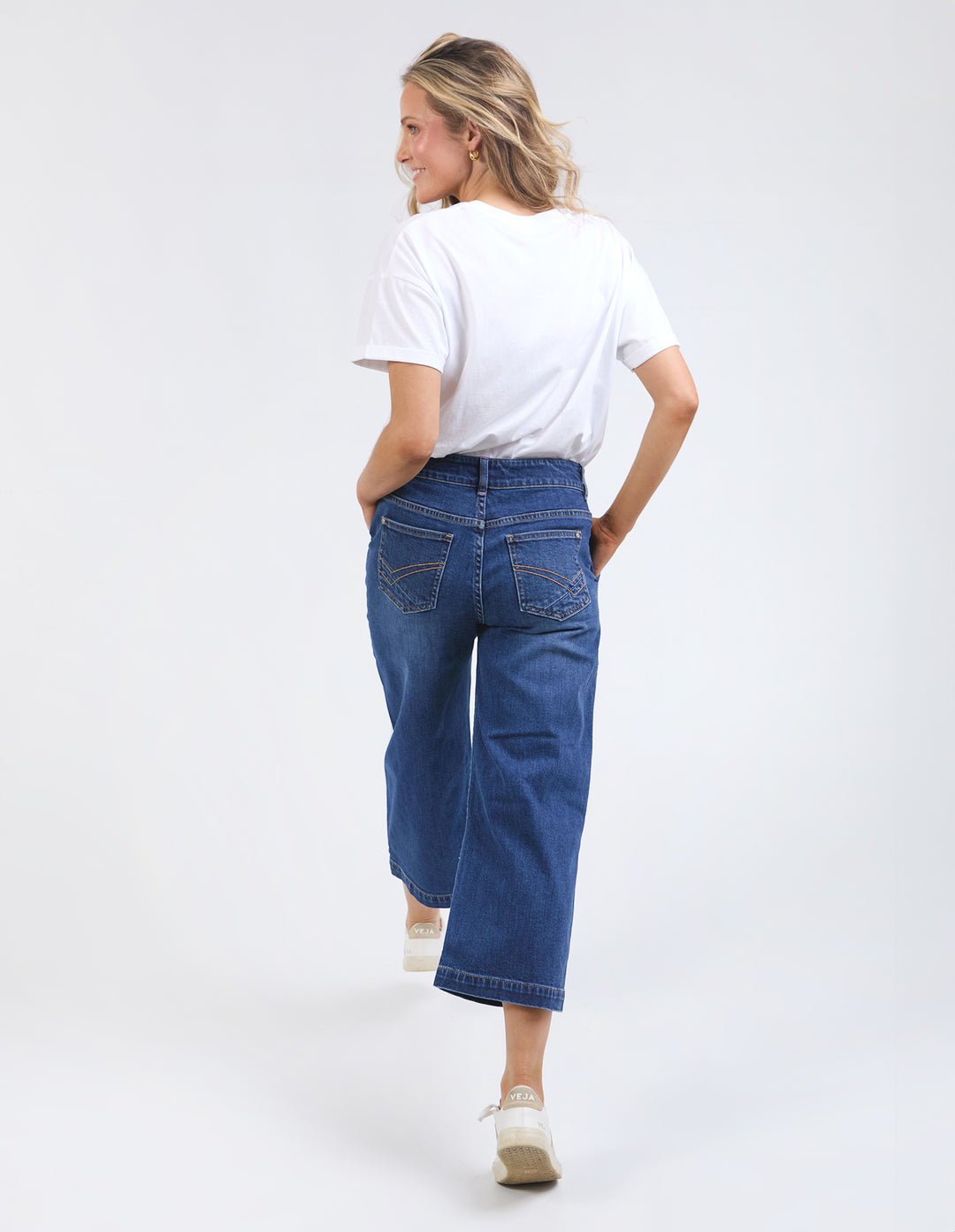 Elm | Sidney Cropped Wide Leg Jean - Dark Blue Wash - Back