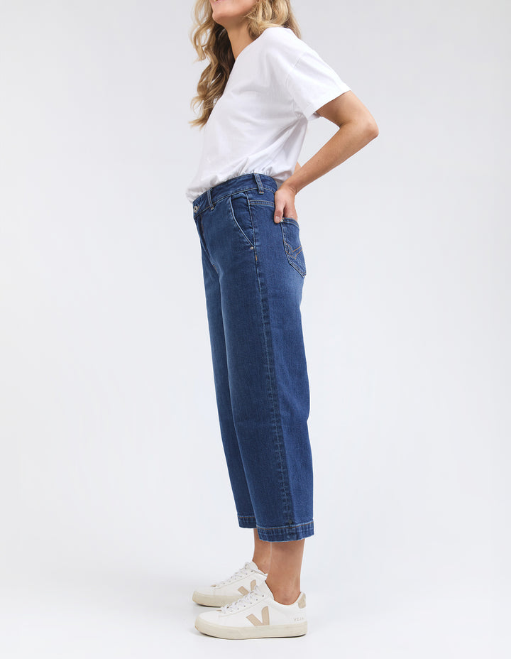 Elm I Sidney Cropped Wide Leg Jean - Dark Blue Wash - Side