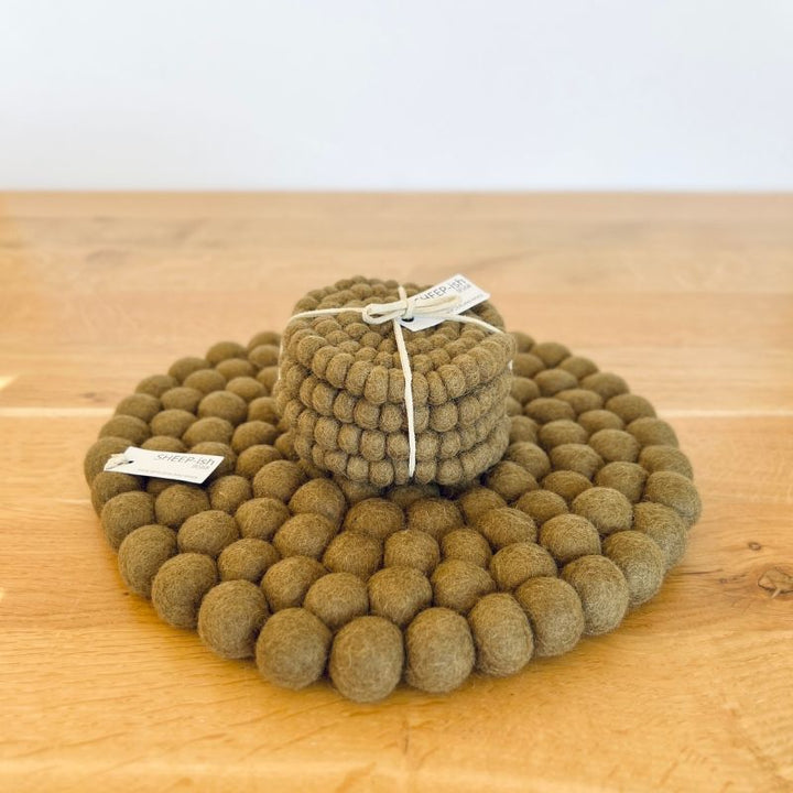 Felt Ball Pot Stand Olive