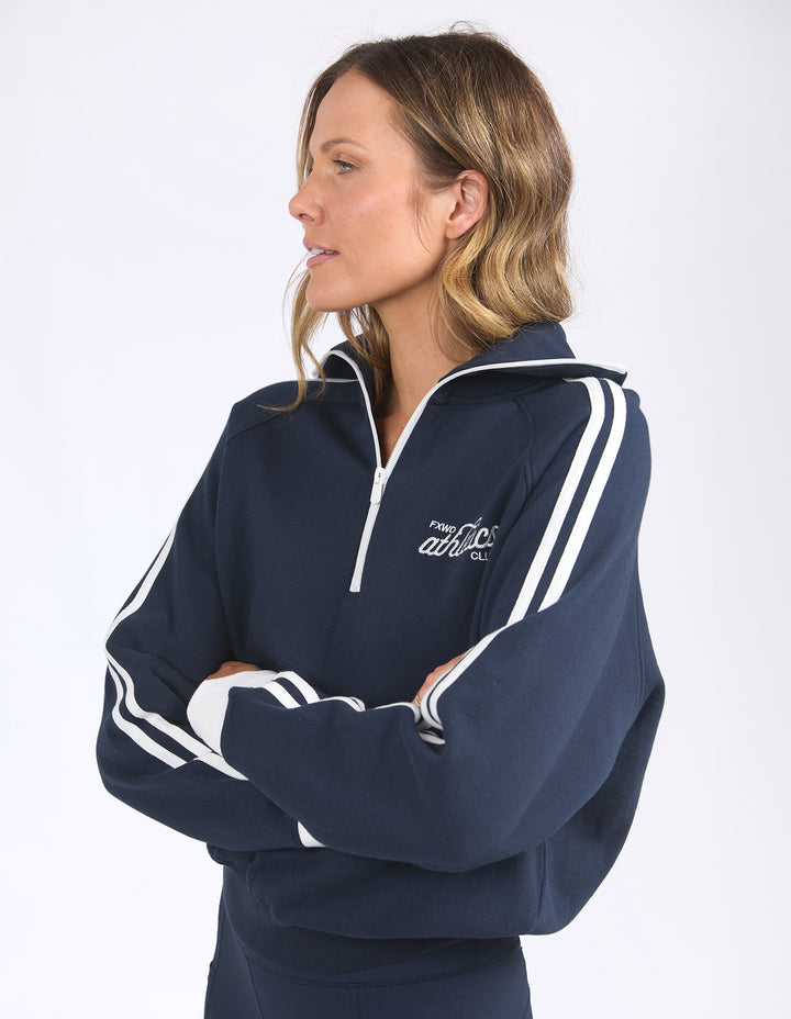 Foxwood Club Zip Crew sweatshirt in navy - side view. 