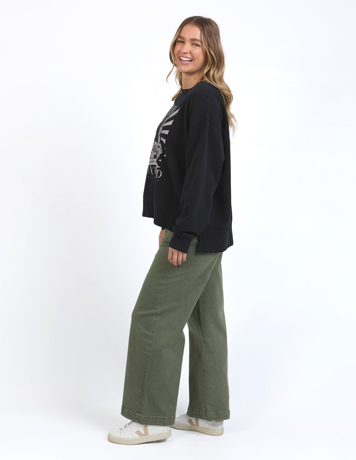 Foxwood Happiness Crew in washed black side view