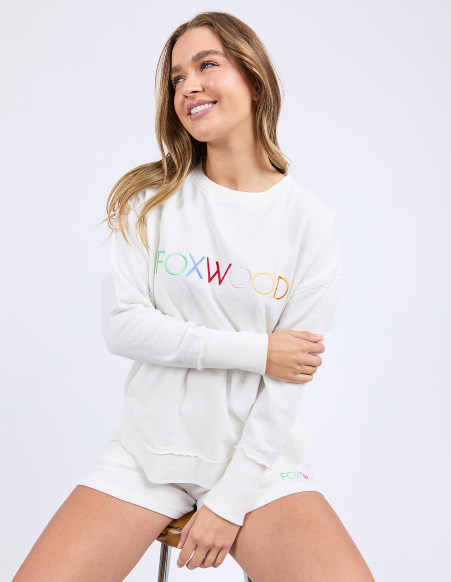Foxwood Simplified Confetti Crew in vintage white - front view. 