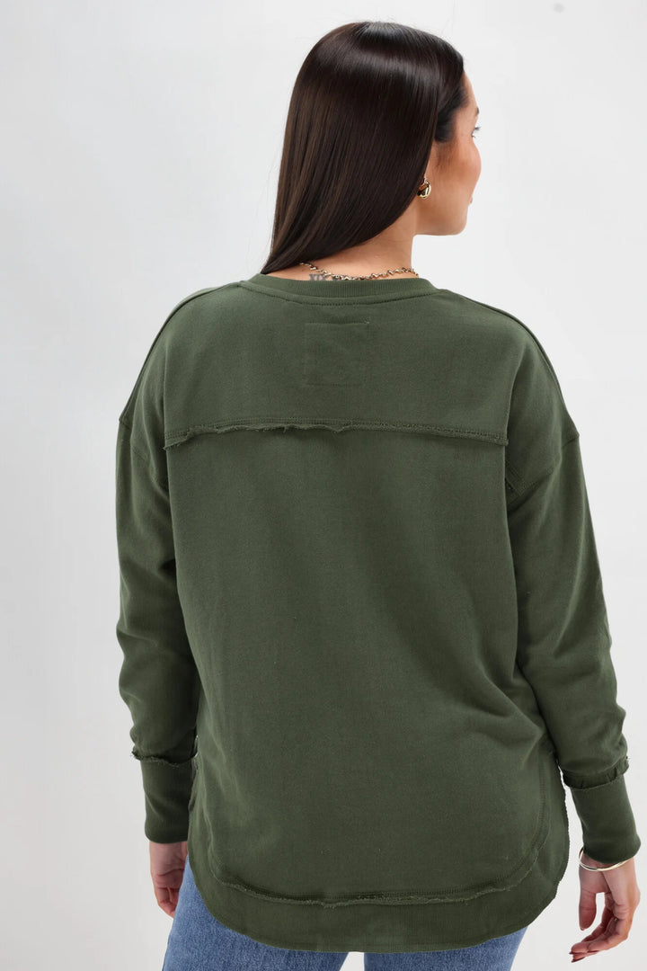 Foxwood Simplified Metallic Crew Olive Sweatshirt - Back View
