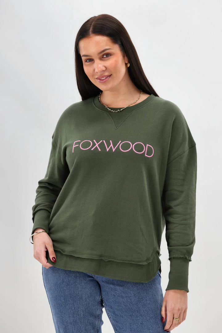 Foxwood Simplified Metallic Crew Olive Sweatshirt - Front View