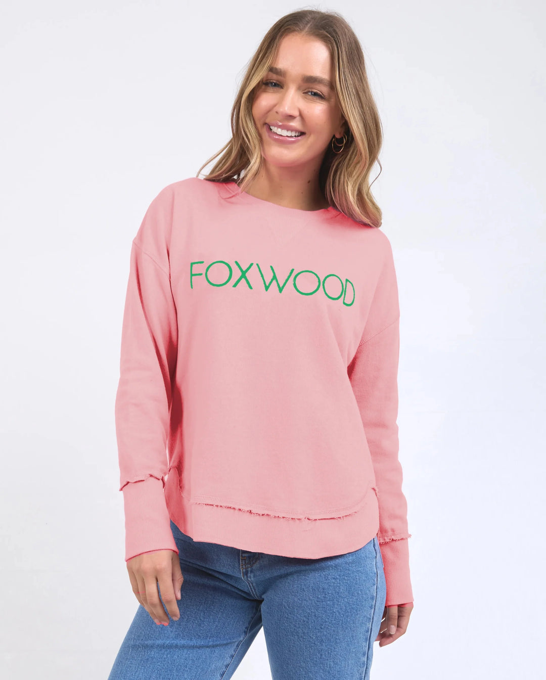 Foxwood | Simplified Metallic Crew - Pink with Emerald Green