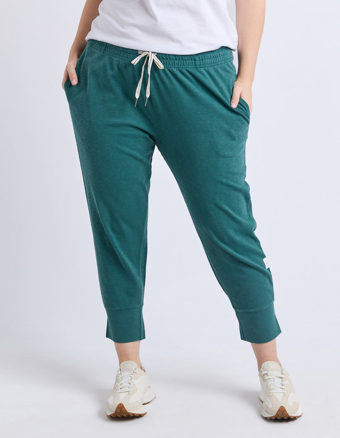 Elm Brunch Pant Teal front close-up view.