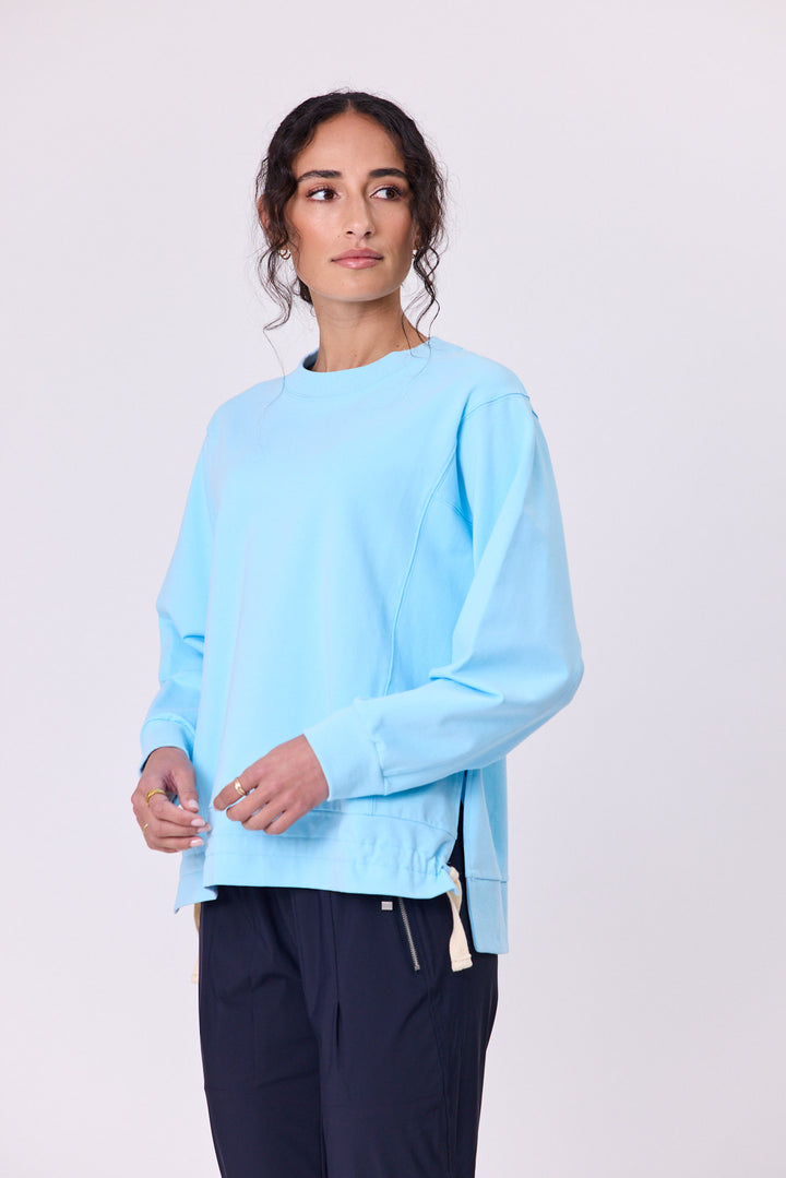 Navy and Co Womens Ravel Tie Sweatshirt Aqua front view