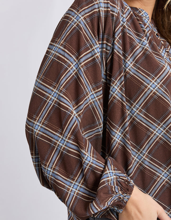 Foxwood Edison Check Top Chocolate sleeve front view