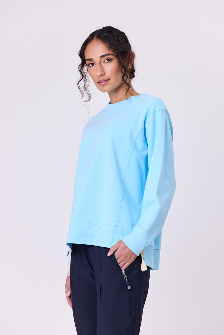 Navy and Co Womens Ravel Tie Sweatshirt Aqua front view