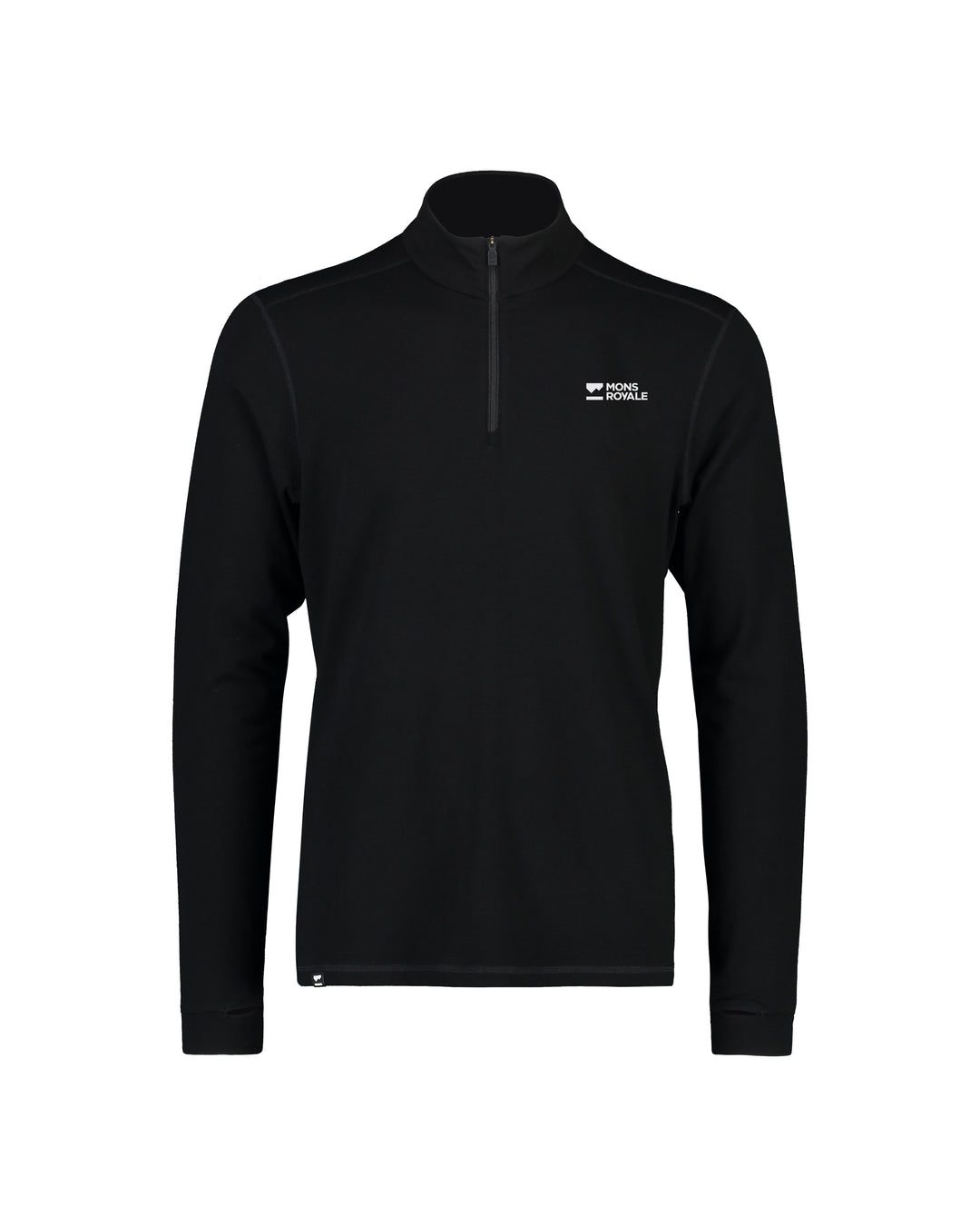 Mons Royale Mens Cascade Merino Base Layer 1/4 Zip Black front view