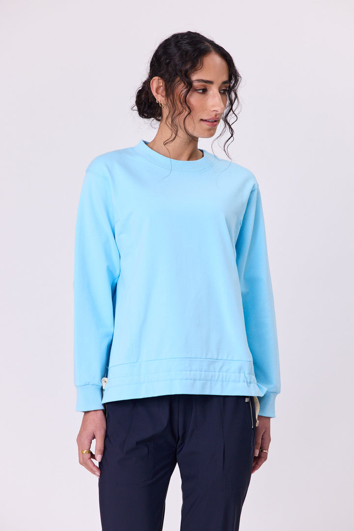 Navy and Co Womens Ravel Tie Sweatshirt Aqua front view