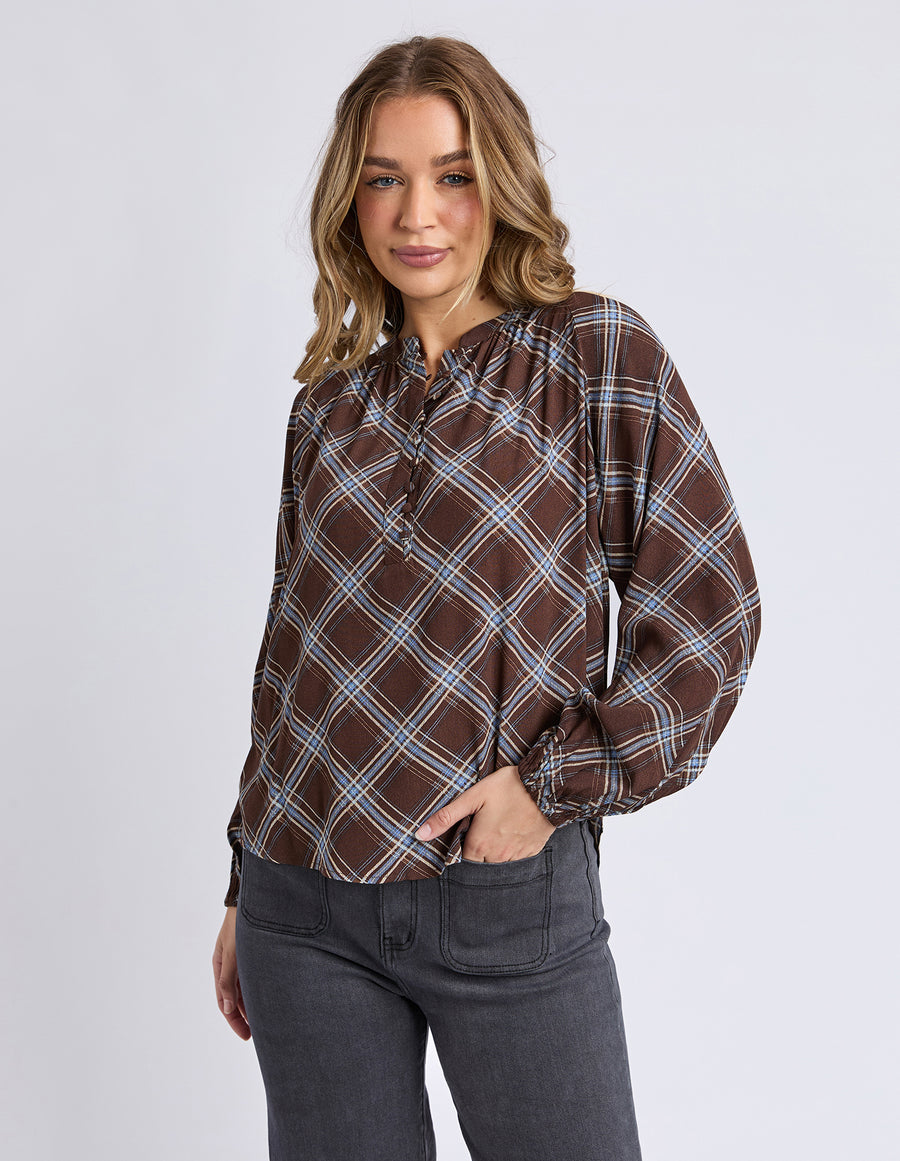 Foxwood Edison Check Top Chocolate front view