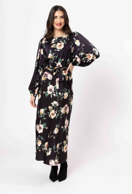 Leila and Luca Monaco Dress in Ink Bloom floral print front view