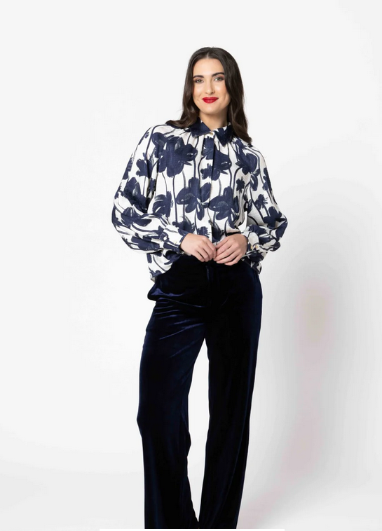 Leila and Luca Ritz Pant in Ink Velvet front view