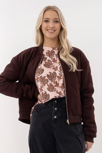 Mi Moso Picard Bomber in Plum front view open