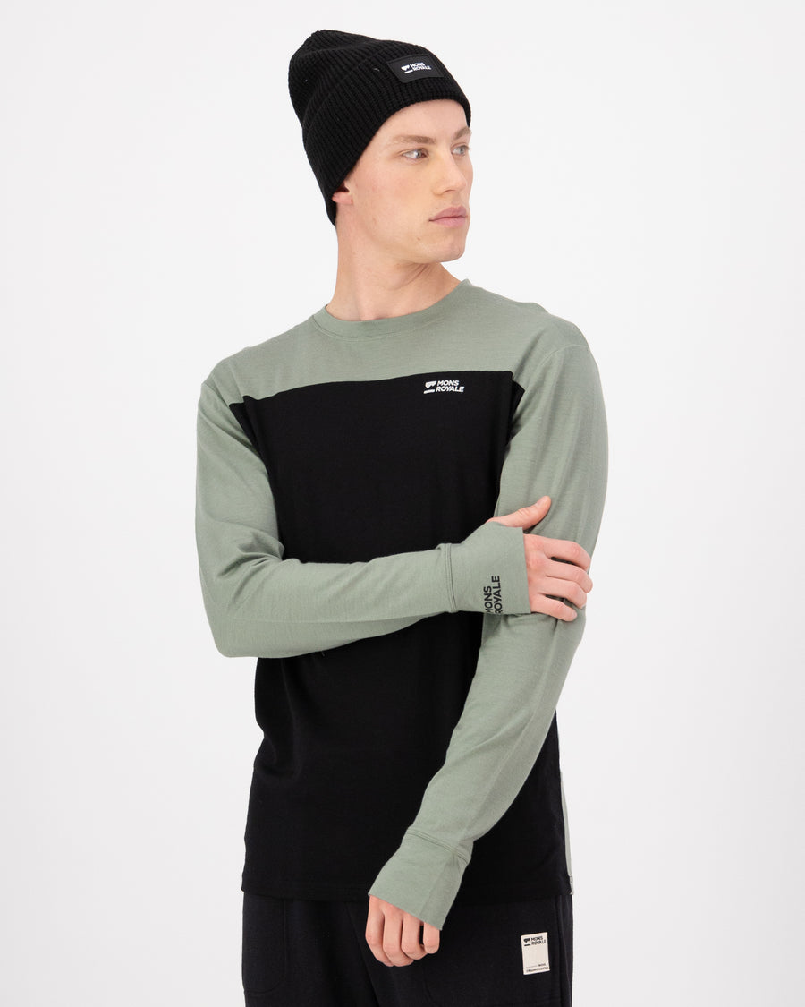 Mons Royale Men's Yotei Merino L/S Willow Black front view