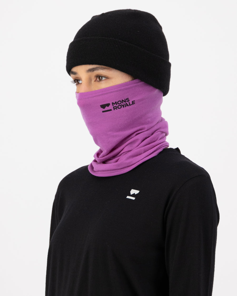 Mons Royale Unisex Daily Dose Merino Neckwarmer Purple Bolt front view