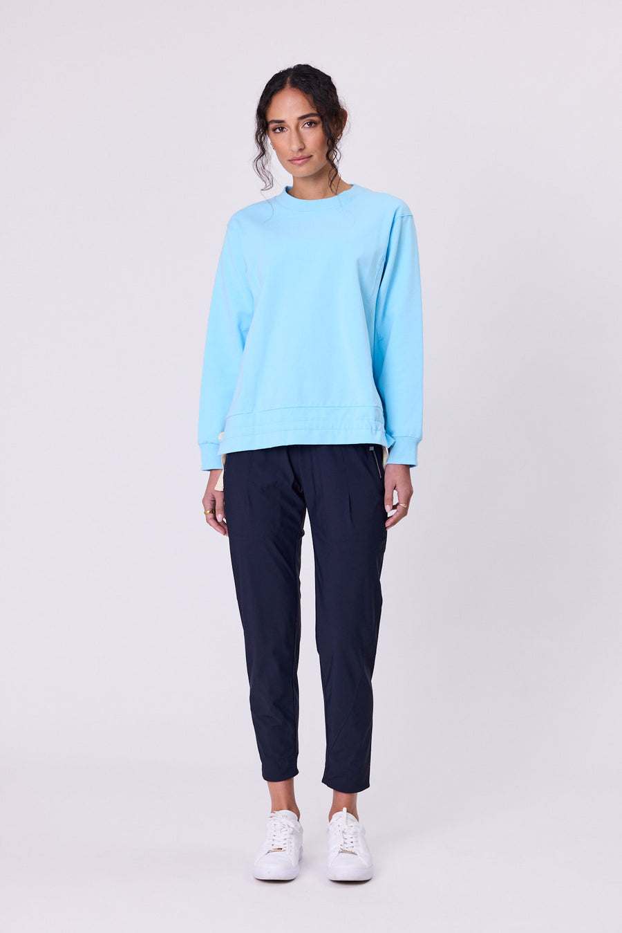 Navy and Co Womens Ravel Tie Sweatshirt Aqua front view