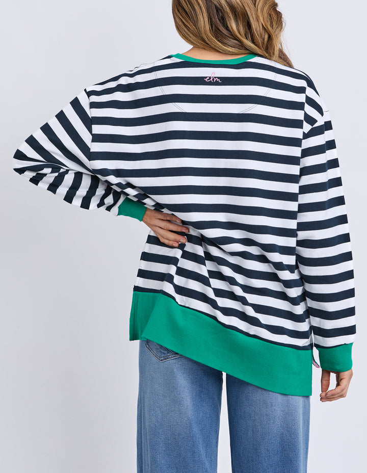 Elm Maps Crew Navy White Stripe ba three-quarter view.k
