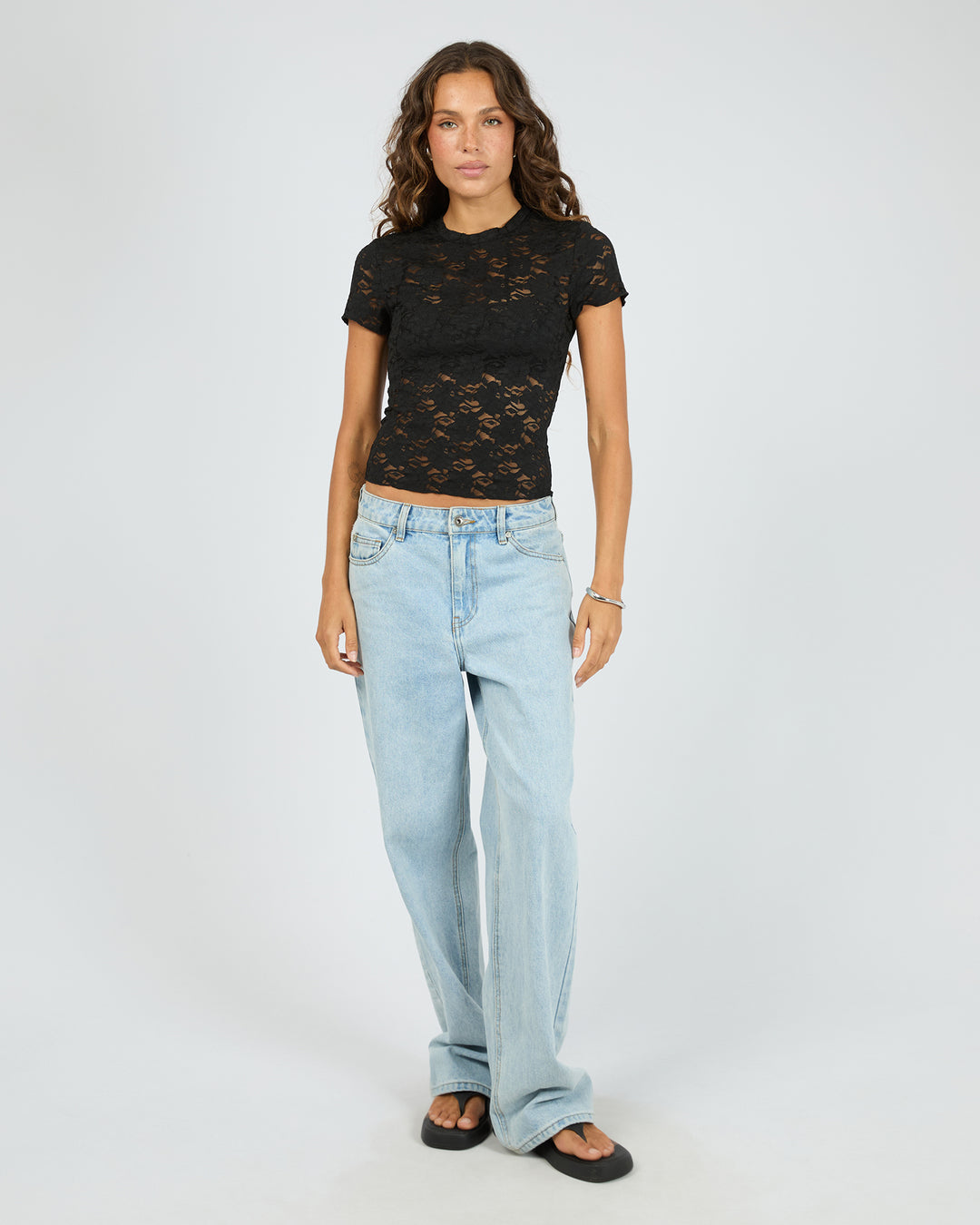 Silent Theory Anella Lace Top Black front view.