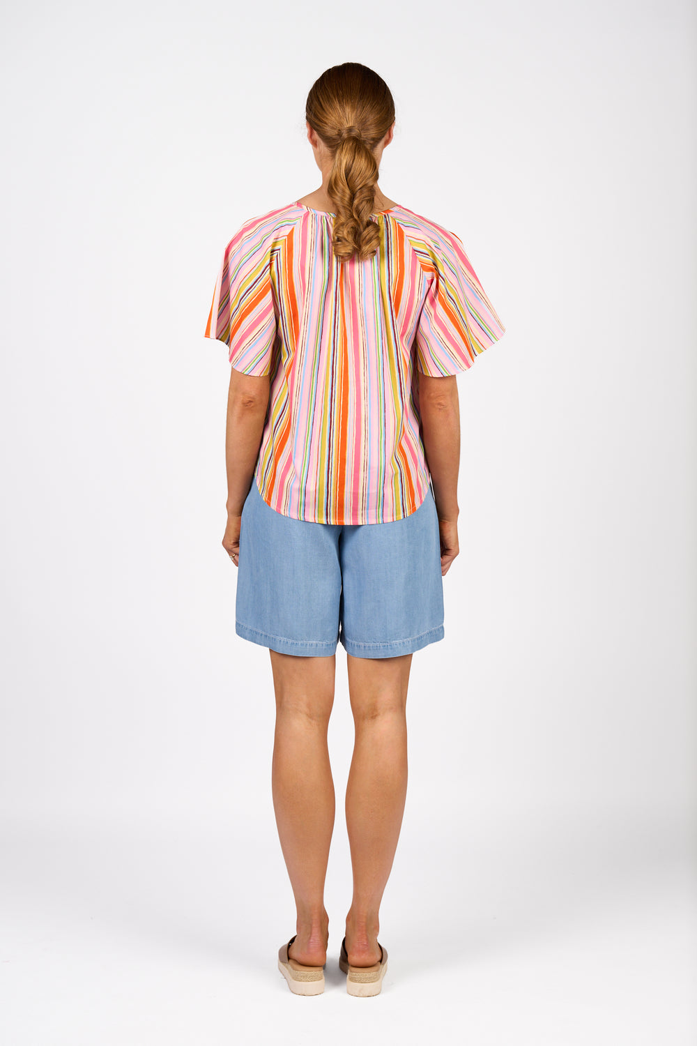 KNEWE Hazel top Bonbon striped 100% cotton back view.