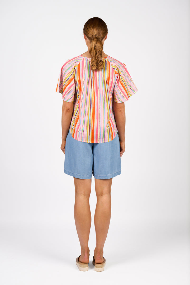 KNEWE Hazel top Bonbon striped 100% cotton back view.