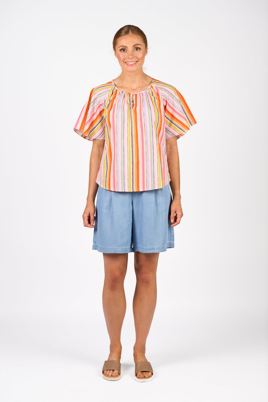 KNEWE Hazel top Bonbon striped 100% cotton front view