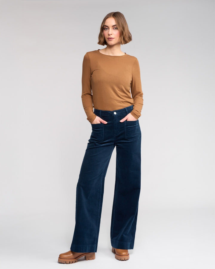KNEWE Label | Roxie Cord Pant - Airforce - Front