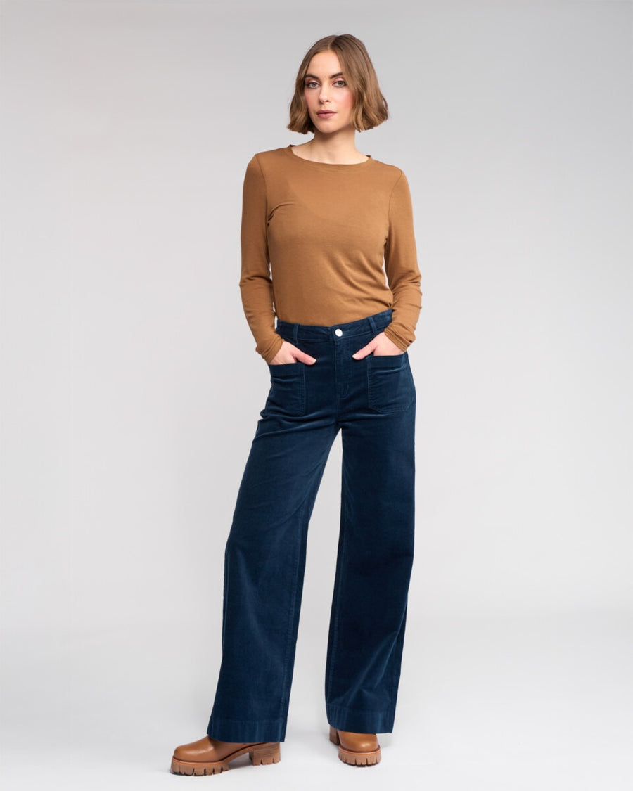 KNEWE Label | Roxie Cord Pant - Airforce - Front