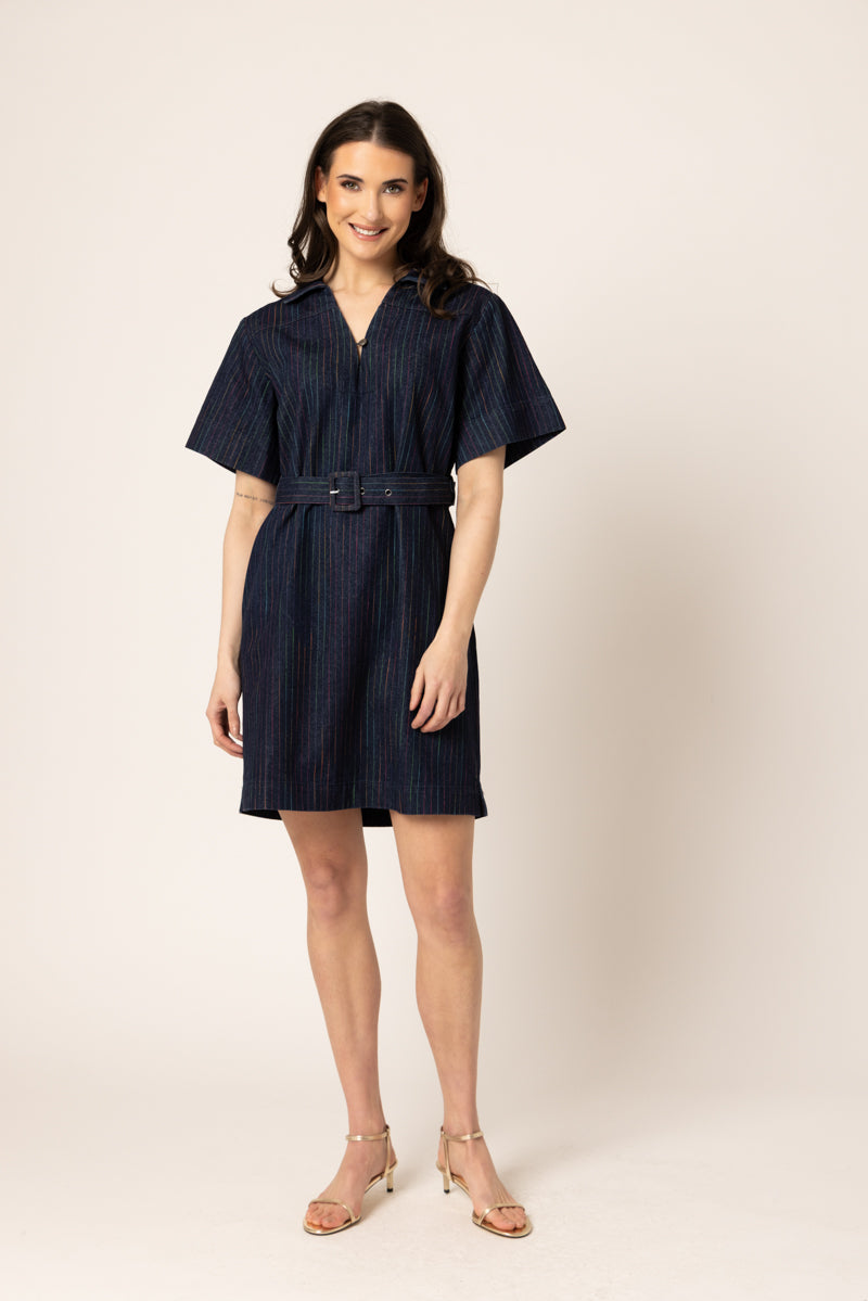 Denim Mini Dress - Colourful Stripe