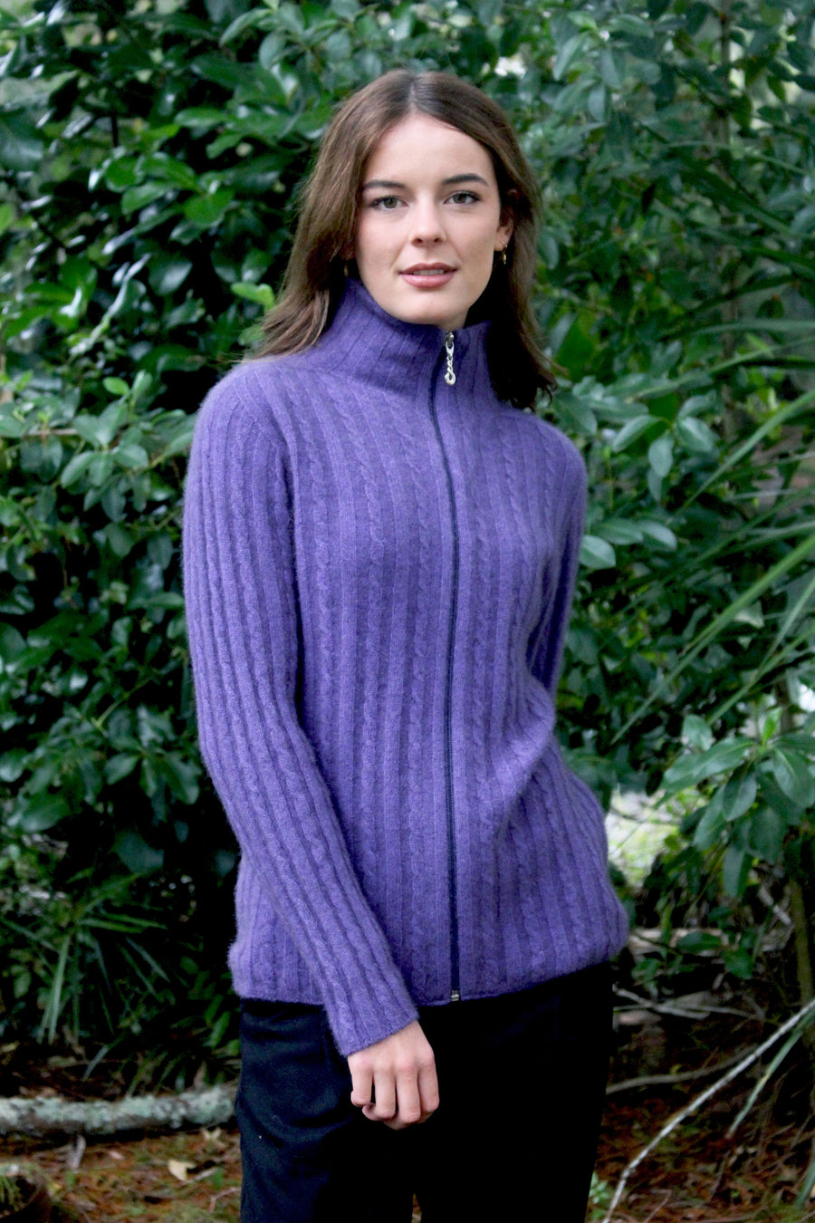Lothlorian | Possum Merino Rib Cable Jacket Front View