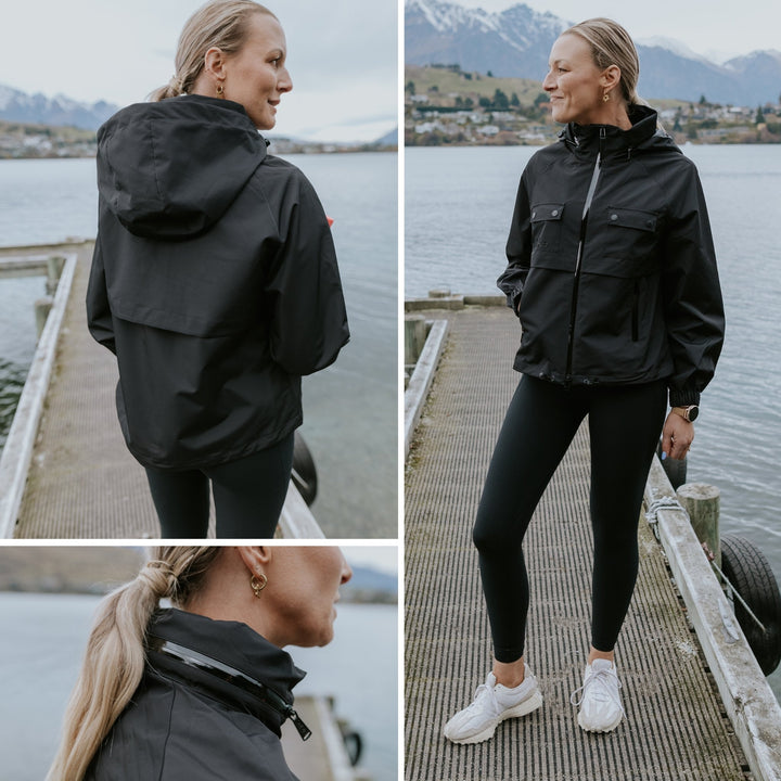 MOKE | Maggie Rain Jacket - Black - Side and model view