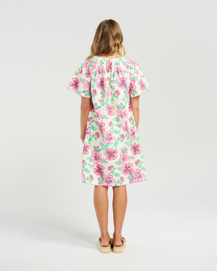 Back view of the Macy Dress in Fuschia Garden by NMBR Rose.
